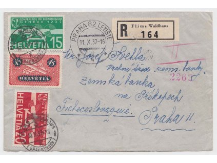 1937, R-letecký dopis vyfrankovaný pestrou frankaturou