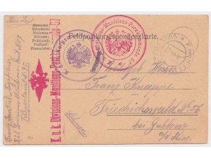1915, lístek polní pošty zasl. z útvaru No.95 v roce 1915