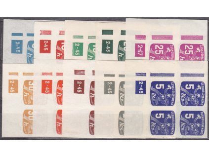 1945, 5h-5Kčs Novinové, série v levém rohovém 4bloku s DČ 2-45, Nr.NV23-32, **