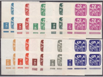 1945, 5h-5Kčs Novinové, série v pravém rohovém 4bloku s DČ 1-45, Nr.NV23-32, **