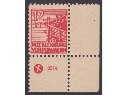 Mecklenburg-Vorpommern, 1946, 12 Pf Stavba, DZ, **