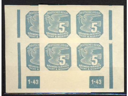 1943, 5h modrá, L+P roh.4blok s DČ 1-43, rám přerušen, **