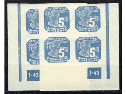 1943, 5h modrá, roh.4blok s DČ1-43, L+P, nepřerušený rám