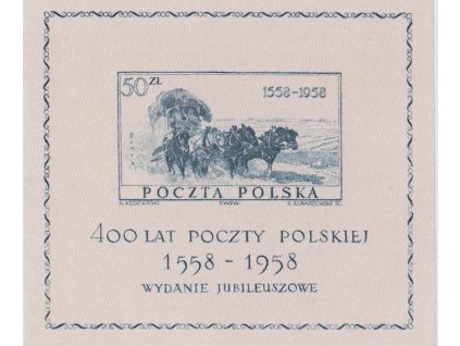 1958, aršík 400. let Polské pošty, MiNr.Bl.22, (*)