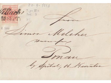 1853, DR Villach, skládaný dopis zaslaný do Donau