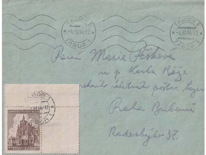 1944, DR Tábor 4.12., dopis vyfr. zn. 1.50K sv. Vít, hledané