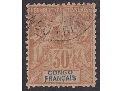 Kongo, 1892, 30 C Alegorie, MiNr.23, razítko, dv roh