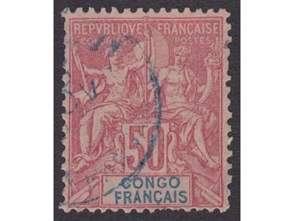 Kongo, 1892, 50 C Alegorie, MiNr.25, razítko, dv roh, kzy