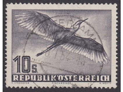 1953, 10 S letecká, MiNr.967, razítko, vodorovný lom
