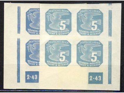 1943, 5h modrá, roh. 4blok s DČ2-43, L+P, ochranný rám přerušen, Nr.NV11, **