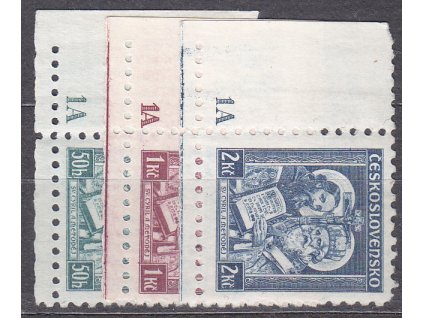 1935, 50h-2Kč Metoděj, roh. kusy s DČ 1A, úzký okraj, Nr.292-4, **, ilustrační foto