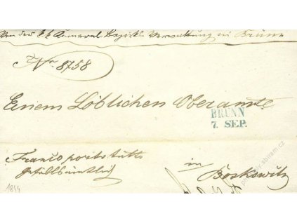 Brunn, modré razítko, dopis z roku 1844