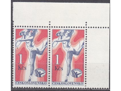 1980, 1Kčs Spartakiáda, rohová  2páska s DV - skvrny ve tváři, Nr.2444, **