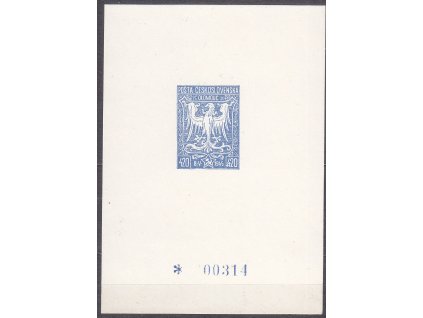 Číslovaný lístek papíru zn. 4.20K Olomoucké vydání, otisk rytiny bez lepu