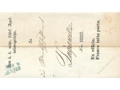 Brunn, modré razítko, skládaný dopis z roku 1847, stopy pošt. provozu