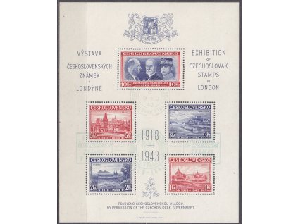 1943, Londýnský aršík, razítkovaný, pamětní razítko