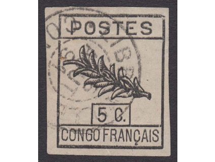 Kongo, 1891, 5 C fiskální známka, razítkované, lomy
