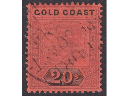 Gold Coast, 1889, 20 Sh Viktoria, MiNr.21, razítko, lom