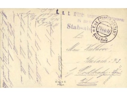 Belgrad c, pohlednice zasl. v roce 1917 do Čech