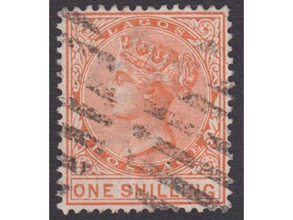 Lagos, 1874, 1 Sh Viktoria, MiNr.11, razítko, lom v růžku