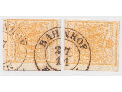 1850, 1 Kr žlutá, rozstřižená dvoupáska, MiNr.1X, razítko