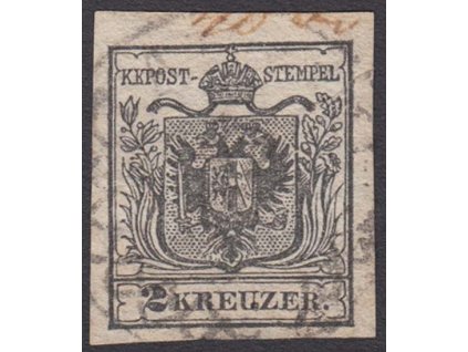 1850, 2 Kr černá, MiNr.2X, razítko, drobné zvrásnění