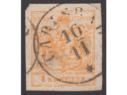 1850, 1 Kr žlutá, MiNr.1X, razítkované, zeslabeno