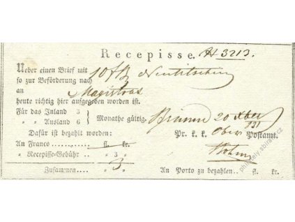 Recepis z roku 1831, lehké přehyby, slušný stav, hledané