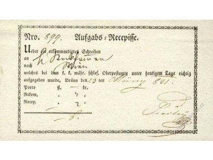 Recepis z roku 1831, lehké přehyby, slušný stav, zajímavé