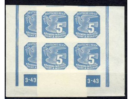 1943, 5h modrá, roh,4blok s DČ3-43, rám nepřerušen, L+P **