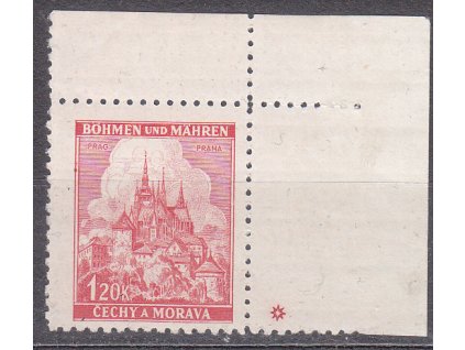1941, 1.20K Praha, rohový kus, neobvykle delší pravý okraj, Nr.57, **