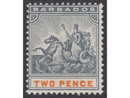 Barbados, 1892, 2 P Výjev, MiNr.45, * po nálepce