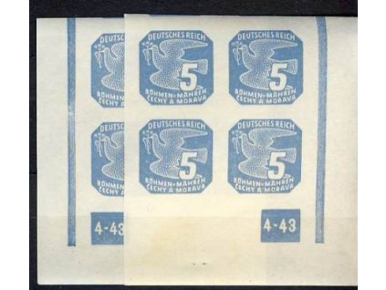 1943, 5h modrá, roh.4blok s DČ4-43, rám nepřerušen, L+P, **