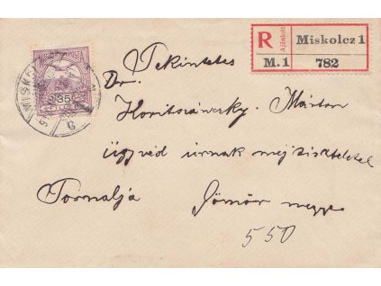 1913, DR Miskolcz, R-dopis zasl. na Slovensko