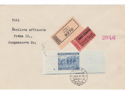 1942, DR Praha, R-Ex dopis vyfr. zn. 10 K, zasl. v místě
