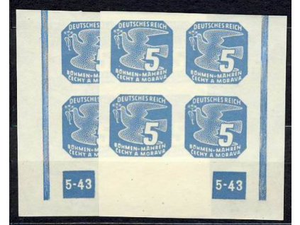 1943, 5h modrá, roh.4blok s DČ5-43, L+P **, nepřerušený rám