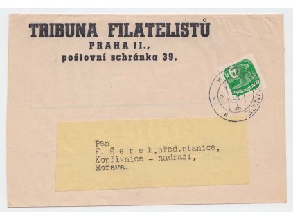 1937, novinová páska se zn. 9 h Holubice, DR Kopřivnice 23.10.1937