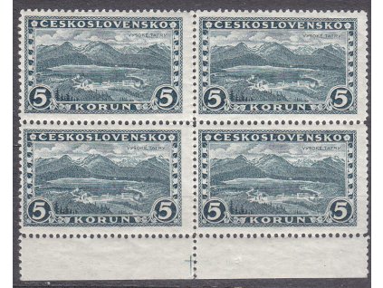 1926, 5Kč Tatry, krajový 4blok s křížkem na okraji, Nr.232, **/*, 3 zn. **