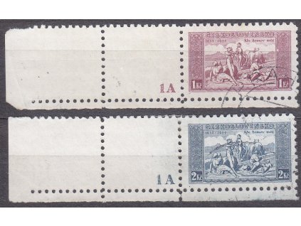 1934, 1-2Kč KDM, levé rohové kupony s DČ 1A, Nr.281-2, razítkované