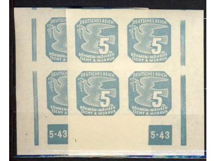 1943, 5h modrá, 4blok s DČ 5-43, L+P, rám přerušen, **