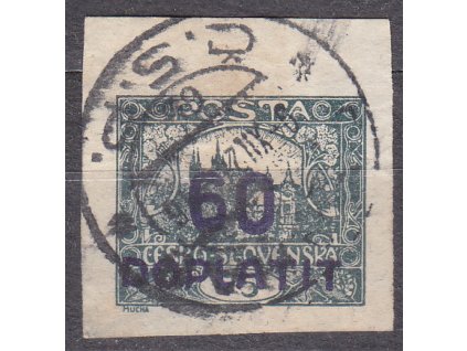 1922, 60/75h šedozelená, rámečkový typ, krajový kus, Nr.DL22, razítkovaná