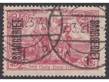 Saar, 1920, 2.50 M růžová, MiNr.43, razítkované