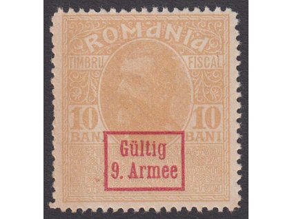 Rumunsko, 1918, 10 B s přetiskem Gültig 9. Armee, * po nálepce