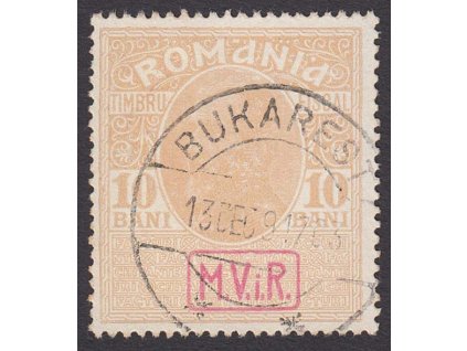 Rumunsko, 1917, 10 B s přetiskem M.V.i.R., MiNr.7, razítko