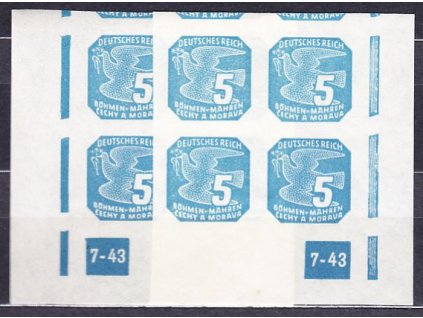 1943, 5h modrá, roh. 4blok s DČ 7-43 L + P, Nr.NV11, **