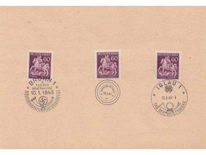 Pamětní razítka, 1943, Den známky, 3 razítka, pamětní list, A5