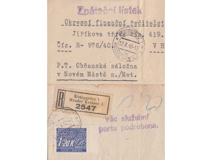 1940, R-skládaný úřední dopis zasl. do Nového Města nad Metují