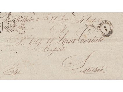 Komarom, skládaný dopis z roku 1857, stopy pošt. provozu, hledané