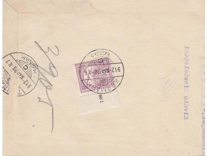 1912, DR Kesmárk, skládaný úřední R-dopis, zasl. do Tornali