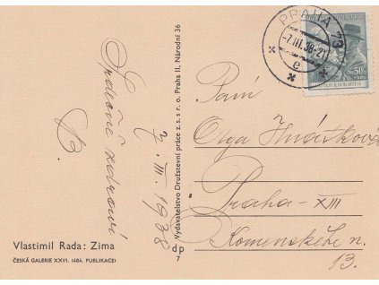 1938, DR Praha 7.3.1938, razítko FDC!, pohlednice zasl. v Praze